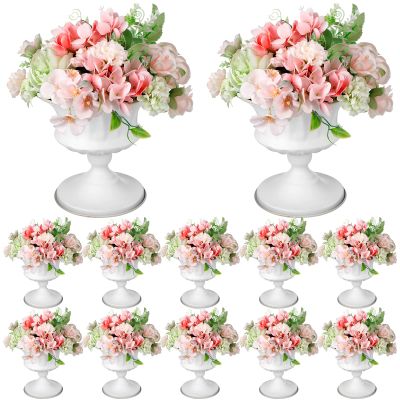 Gerrii 12 Pcs Vases for Centerpieces Metal Compote Vases Urn Planter Trumpet Flower Stand Small Pedestal Flowers for Wedding Table Reception Birthday Anniversary Ceremony Home Decor, 5.91 Inch(White)