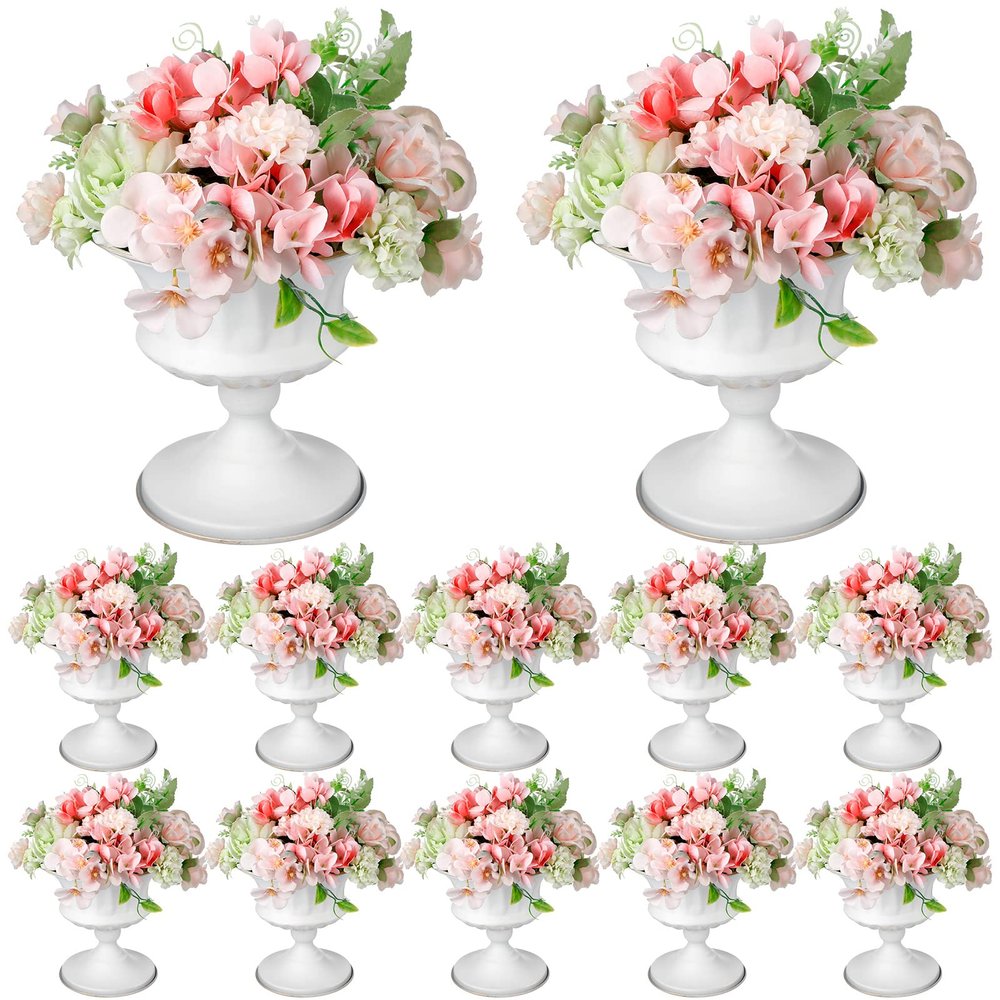 Gerrii 12 Pcs Vases for Centerpieces Metal Compote Vases Urn Planter Trumpet Flower Stand Small Pedestal Flowers for Wedding Table Reception Birthday Anniversary Ceremony Home Decor, 5.91 Inch(White)