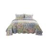 Benjara Eni 3 Piece Queen Cotton Quilt Set, Vibrant Pastel Flowers, Scalloped, Blue, Green, Pink view 1