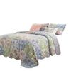 Benjara Eni 3 Piece Queen Cotton Quilt Set, Vibrant Pastel Flowers, Scalloped, Blue, Green, Pink view 3
