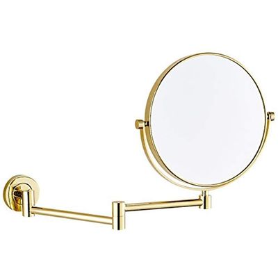 ROWITA Wall Mounted Makeup Mirror, 8 Inch Cosmetic Mirror for Bathroom, Round Extendable Brass Mirror with Magnification (Color : Gold, Size : 10X)