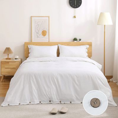 eBeddy Linens Luxury 800 TC Ultra Silky Soft Egyptian Cotton Alaskan King 132x120 Size 3-Pieces Duvet Cover Button Closure & Corner Ties Durable and Fade Resistant, White