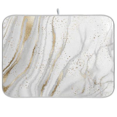 Marble Dish Drying Mat for Kitchen Counter White Golden Marble Gary Grey Drying Mats Super Absorbent Reversible Microfiber Kitchen Countertop Protector Dishes Pad Medium 16x18 inch
