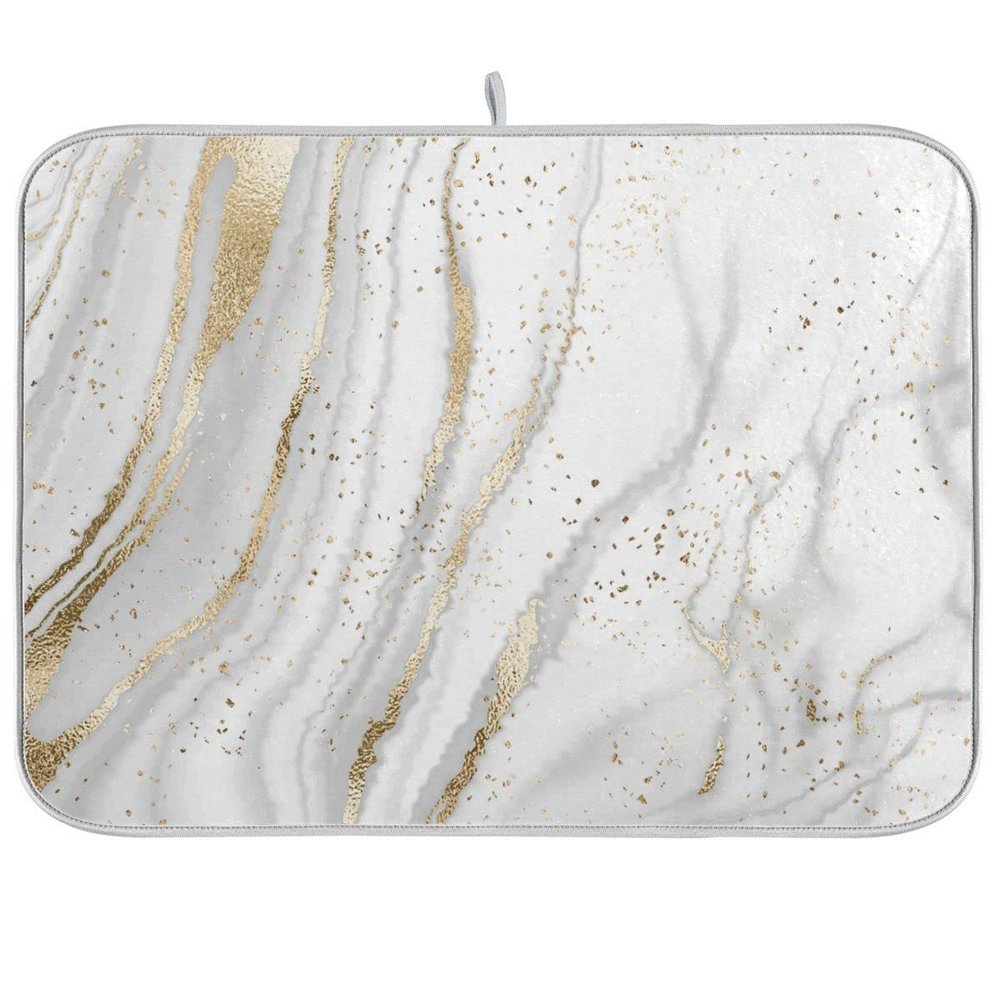 Marble Dish Drying Mat for Kitchen Counter White Golden Marble Gary Grey Drying Mats Super Absorbent Reversible Microfiber Kitchen Countertop Protector Dishes Pad Medium 16x18 inch