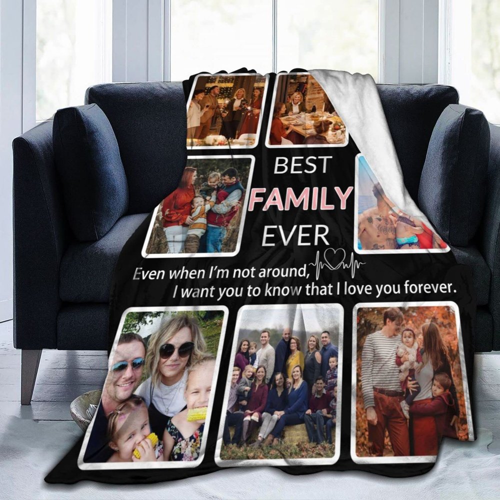 Custom Blanket with Photos Customized Blanket Personalized Flannel Throw Blankets for Adult Kid Birthday Christmas Halloween Fathers Mothers Valentines Day Gift (8 Photos), Best Family Ever, W50"xL70"