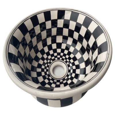 Checkered Sink, Bathroom Vessel Sink, Black & White Ceramic Countertop Basin, Bathroom Vanity, Farmhouse Sink, Mountain House, Master Bath