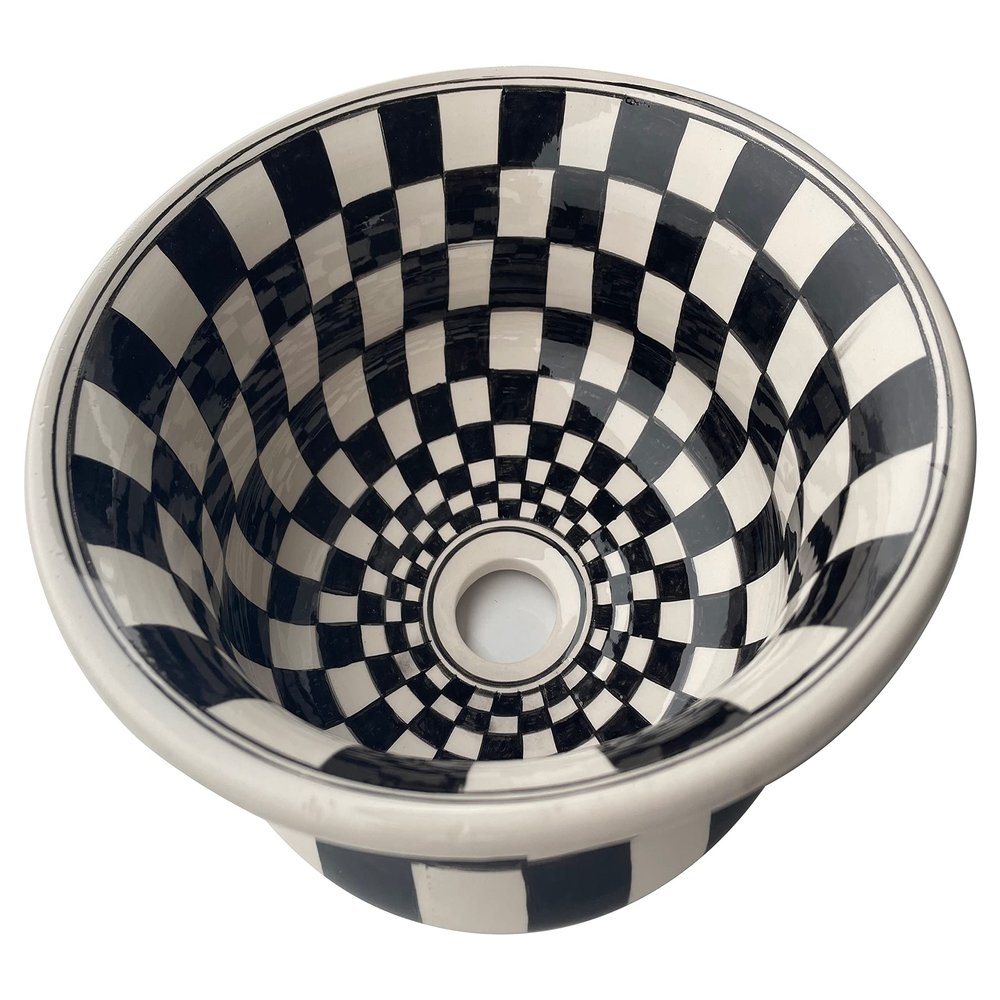 Checkered Sink, Bathroom Vessel Sink, Black & White Ceramic Countertop Basin, Bathroom Vanity, Farmhouse Sink, Mountain House, Master Bath