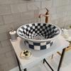 Checkered Sink, Bathroom Vessel Sink, Black & White Ceramic Countertop Basin, Bathroom Vanity, Farmhouse Sink, Mountain House, Master Bath view 2