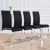 Baysitone Modern Dining Chairs Set of 4, PU Faux Leather High Back Upholstered Dining Room Side Chairs with Horizontal Stripe Backrest Design for Kitchen Living Room Black with Silver Legs view 1