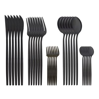 NEPIAN Flatware Dinner Fruit Cake Fork Dinnerware Mirror Set 30pcs Cutlery Mirror Stainless Steel Kitchen Tableware Silverware leisurely (Color : Black)
