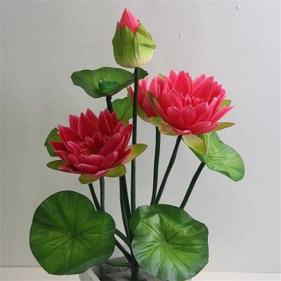 HXSCOO 10 Head Lotus Artificial Flower Lotus with Green Frog Silk Water Lily Stalks for Wedding Party Home Garden Decoration Flowers (Color : Rose Red)