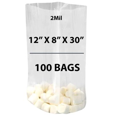 Clear Gusseted Bags, 2Mil 12" X 8" X 30" & 100 Bags | LDPE Material, For Food Packaging, Storage & Display | Heat Sealable Plastic Bag, Ideal for Bakery, Deli, Snacks, and Commercial Use