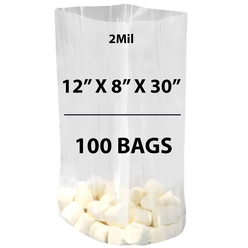 Clear Gusseted Bags, 2Mil 12" X 8" X 30" & 100 Bags | LDPE Material, For Food Packaging, Storage & Display | Heat Sealable Plastic Bag, Ideal for Bakery, Deli, Snacks, and Commercial Use