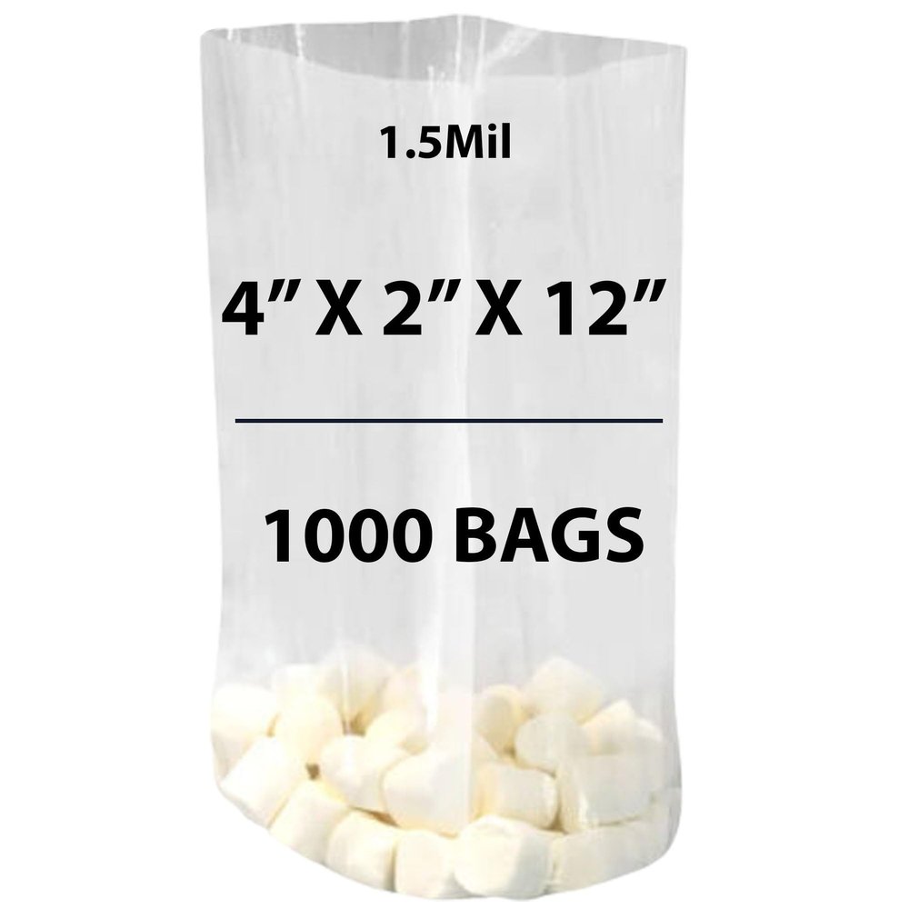 Clear Gusseted Bags 1.5Mil, 4" X 2" X 12" & 1000 Bags | LDPE Material, For Food Packaging, Storage & Display | Heat Sealable Plastic Bag, Ideal for Bakery, Deli, Snacks, and Commercial Use