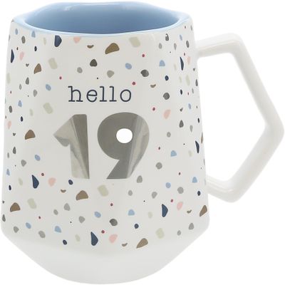Pavilion Gift Company - Hello 19-17-ounce Geometric Cup, Confetti Cup, Birthday Mug, Birthday Cup, Birthday Cups for Women, 1 Count, White, Ceramic, 17oz