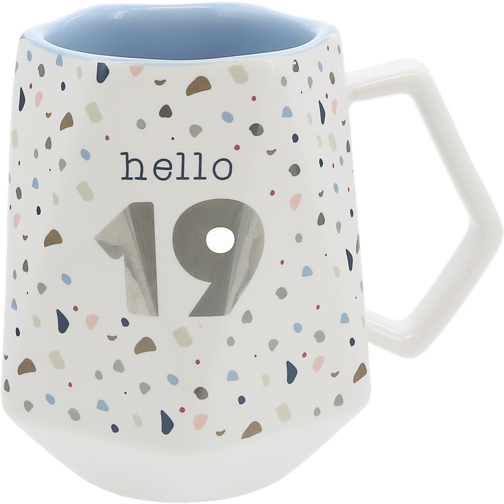 Pavilion Gift Company - Hello 19-17-ounce Geometric Cup, Confetti Cup, Birthday Mug, Birthday Cup, Birthday Cups for Women, 1 Count, White, Ceramic, 17oz