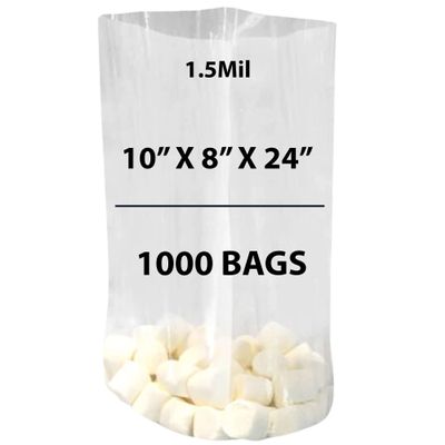 Clear Gusseted Bags 1.5Mil, 10" X 8" X 24" & 1000 Bags | LDPE Material, For Food Packaging, Storage & Display | Heat Sealable Plastic Bag, Ideal for Bakery, Deli, Snacks, and Commercial Use