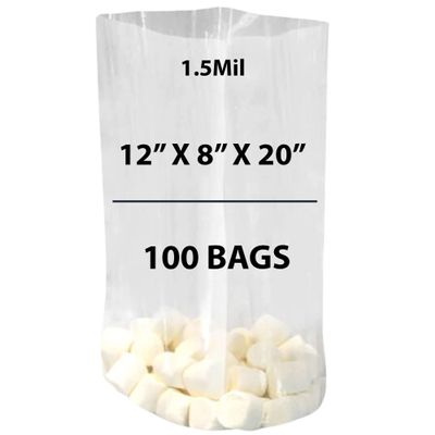 Clear Gusseted Bags 1.5Mil, 12" X 8" X 20" & 100 Bags | LDPE Material, For Food Packaging, Storage & Display | Heat Sealable Plastic Bag, Ideal for Bakery, Deli, Snacks, and Commercial Use
