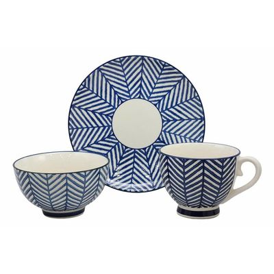 1 Blue Zig Zag Pattern Contemporary Designer Ceramic Dinnerware Bowl Mug Plate Set