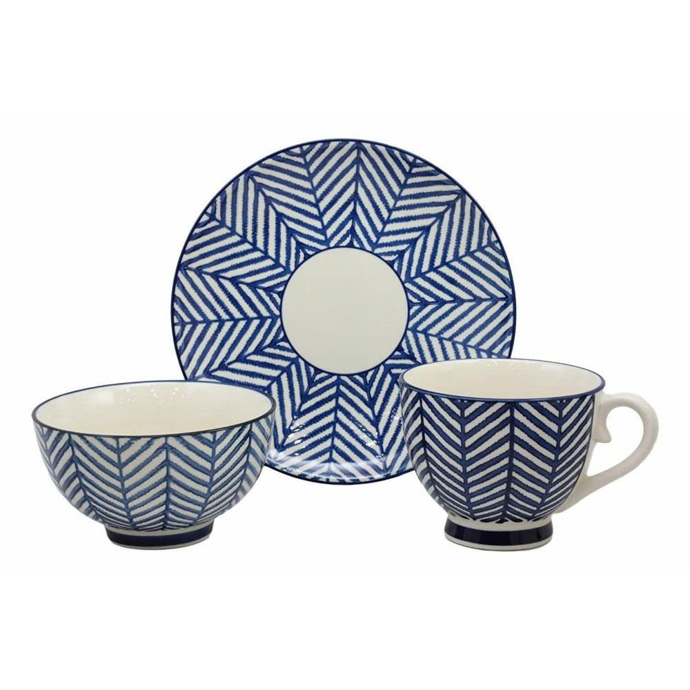 1 Blue Zig Zag Pattern Contemporary Designer Ceramic Dinnerware Bowl Mug Plate Set