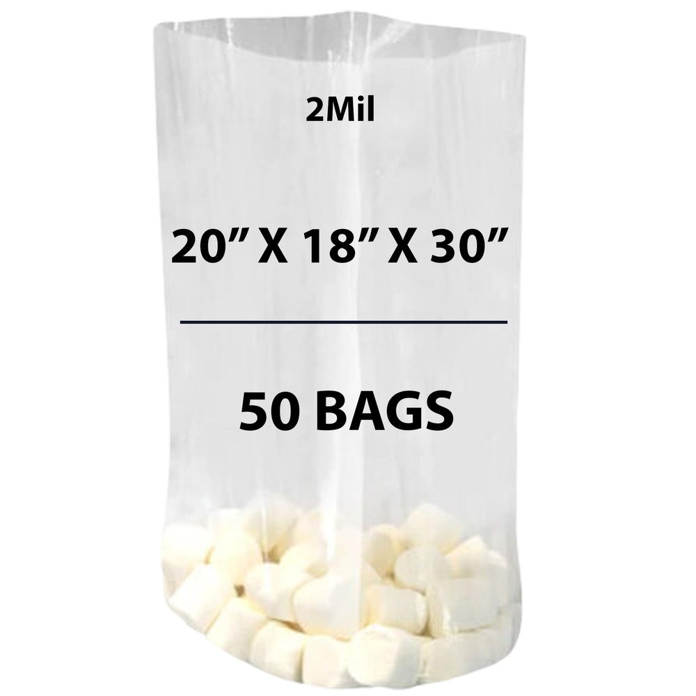 Clear Gusseted Bags, 2Mil 20" X 18" X 30" & 50 Bags | LDPE Material, For Food Packaging, Storage & Display | Heat Sealable Plastic Bag, Ideal for Bakery, Deli, Snacks, and Commercial Use