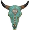 De Leon Collections Paisley Turquoise Floral with Concho Heart Distressed Carved Cow Bull Steer Skull Hanging Wall Dcor view 1