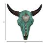 De Leon Collections Paisley Turquoise Floral with Concho Heart Distressed Carved Cow Bull Steer Skull Hanging Wall Dcor view 2