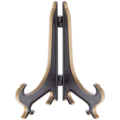 Bard's Hinged Black and Gold Plastic Plate Stand, 5" H x 4" W x 3.5" D (For 5" - 7.5" Plates), Pack of 3