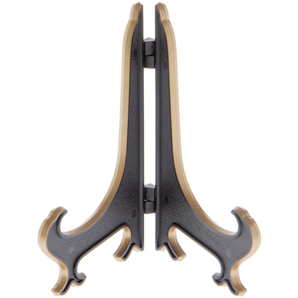 Bard's Hinged Black and Gold Plastic Plate Stand, 5" H x 4" W x 3.5" D (For 5" - 7.5" Plates), Pack of 3