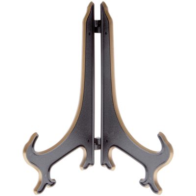 Bard's Hinged Black and Gold Plastic Plate Stand, 9" H x 7" W x 6" D (For 9" - 10.5" Plates)