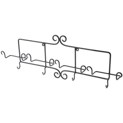Bard's Black Wrought Iron Horizontal Wall Mountable Cup and Saucer Hanger, 26" W x 2.25" D x 8.5" H (Holds 4 Cup and Saucer Sets), Pack of 3
