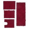 Functional Durable Red Maroon Cotton Bathroom Rugs Sets 4 Piece with Pretty Floral Tufted Pattern On Solid Background | Non Slip Back Quick Water Absorbent | Soft Plush Warm Cozy Underfoot Feel view 1