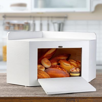 Besuerte White Bread Box for Kitchen Countertop, Large Wooden Bread Containers Storage Bin for Corner, Bread Holder Keeper for Homemade Bread Includes 2x16oz Mason Jars with Flowers