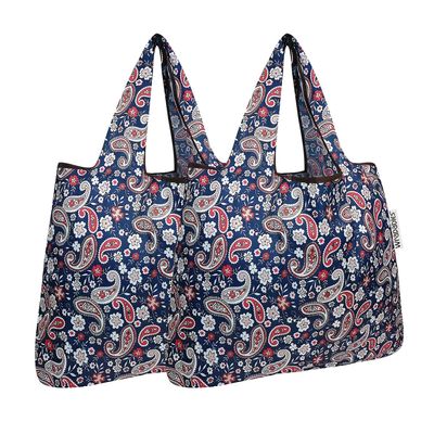 allydrew Foldable Tote Nylon Reusable Grocery Bag (Set of 2), Paisley Motif