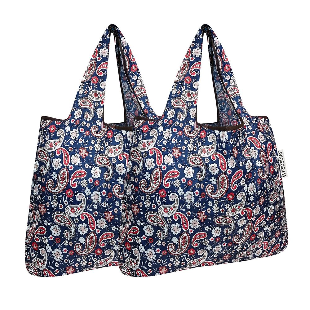 allydrew Foldable Tote Nylon Reusable Grocery Bag (Set of 2), Paisley Motif