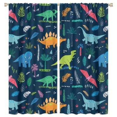 AuiMzoo Dinosaur Blackout Curtains, Cute Dinosaur Animal Print Pattern Rod Pocket Window Treatments for Kids Boys Girls Bedroom Living Room Nursery Curtains63X72 Inch