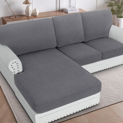 H.VERSAILTEX Sectional Couch Covers 6 Pieces Stretch Sofa Covers for Sectional Sofa Set Separate L Shaped Couch Cover for Both Left/Right Couch (Seat and Back: 1 Chaise + 2 Sofa, Grey)
