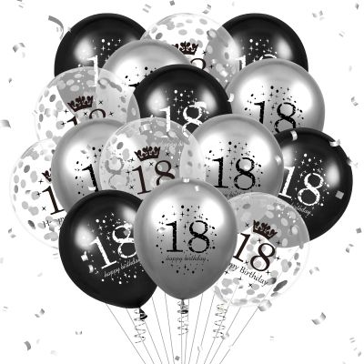 18th Birthday Balloons Decorations 15pcs Black Silver Happy 18th Birthday Party Latex Confetti Balloons for Men Women Kids Boys Girls 18th Anniversary Happy Birthday Party Decor Supplies 12 inches
