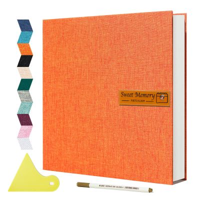 Large Photo Album Self Adhesive Magnetic Scrapbook,Scrapbook Album for 4x6 5x7 8x10 Picture,60 Pages Linen Cover Memory Book for Wedding Family Baby, with Metallic Pen and Scraping Plate(Grey)