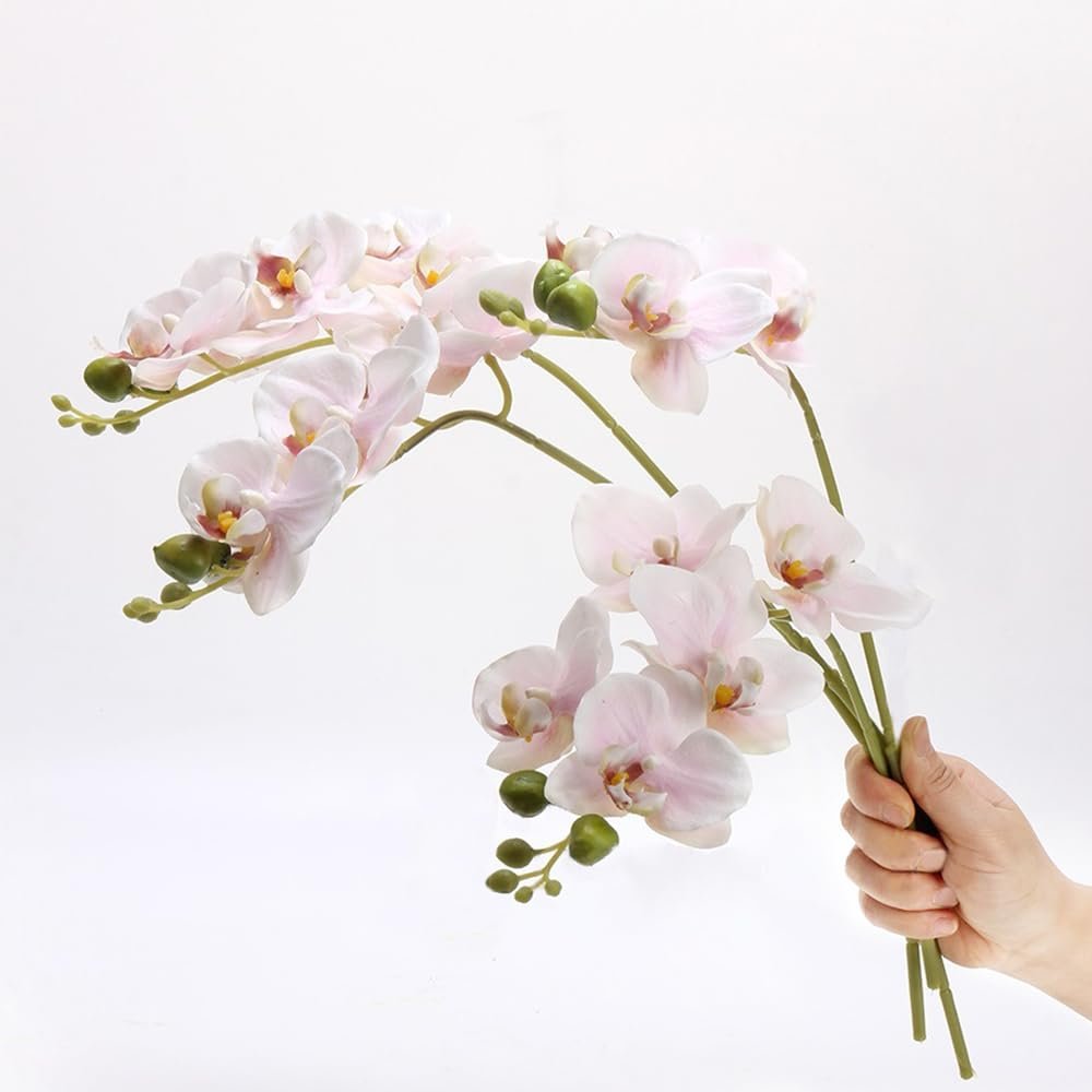 DODXIAOBEUL 4-Pcs Artificial Flowers Real Touch Latex Phalaenopsis 17.7inch Artificial Orchid Stem Bouquets for Wedding Party Home Garden Decor,Light Pink
