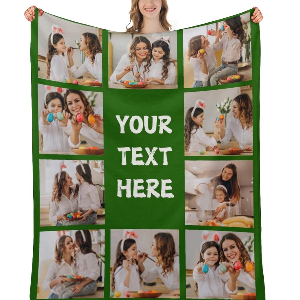 AXKEUDO Custom Blanket with Photos Text Customize Blankets Personalized Flannel Throw Blanket for Adults Kids Birthday Christmas Halloween Father Mother Valentines Day Gift 10 Photo Collage 80"X60"