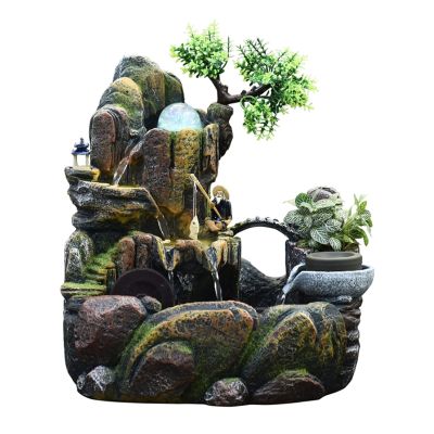 BNNP Tabletop Water Fountain Resin Waterfall Fountain Tabletop Fountain Zen Meditation Desktop Simulation Rockery Water Fountain Bonsai Home Decor Indoor Fountain (Color : Without Atomizer)