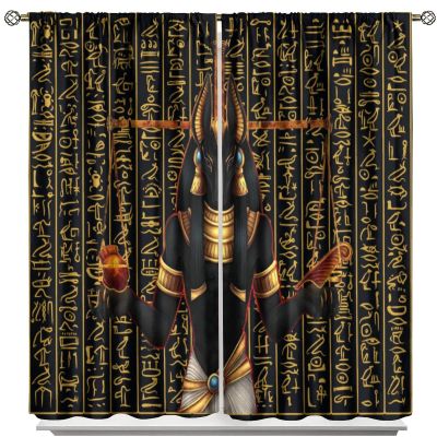 Egyptian Statue Blackout Curtains,Black Background Ancient Golden Egyptian Hieroglyphs Alphabet Pattern Window Drapes,Ancient Culture Asbstract Thermal Insulated Curtains for Living Room 84x84in