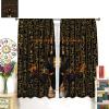Egyptian Statue Blackout Curtains,Black Background Ancient Golden Egyptian Hieroglyphs Alphabet Pattern Window Drapes,Ancient Culture Asbstract Thermal Insulated Curtains for Living Room 84x84in view 3