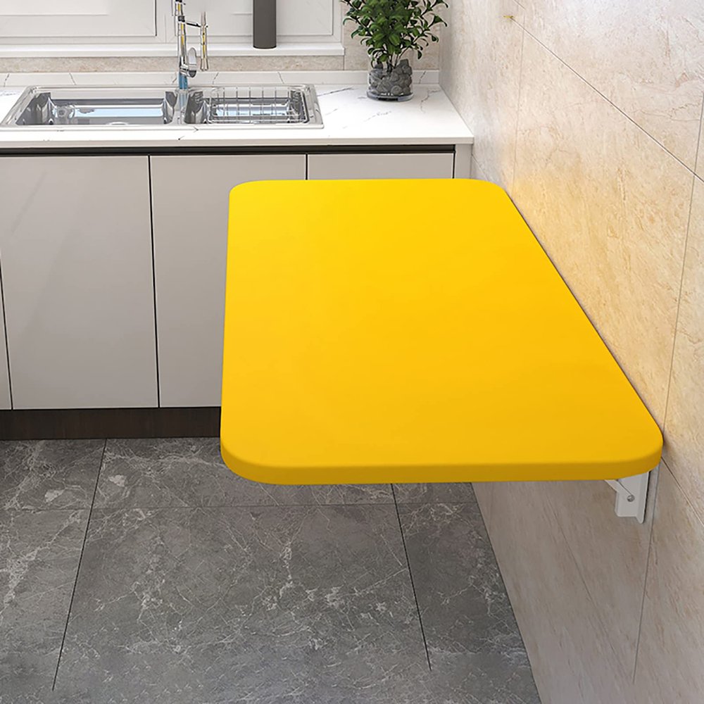 Wall Mounted Folding Desk, Fold Down Desk Drop Leaf Table, Laundry Folding Table, Wood Floating Desk for Wall, Foldable Computer Desk Wall Mount, Wall Desks for Small Spaces 50x40cm/20x16in yellow