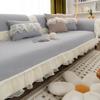 vctops Lace Sofa Couch Cover with Pearls, Soft Chenille Sectional Couch Covers Luxury Sofa Slipcover Furniture Protector for Dogs Cats Pet, 1 Piece/Not All Set (Light Grey,35"x82") view 3