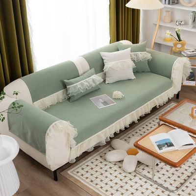 vctops Lace Sofa Couch Cover with Pearls, Soft Chenille Sectional Couch Covers Luxury Sofa Slipcover Furniture Protector for Dogs Cats Pet, 1 Piece/Not All Set (Green,35"x94")