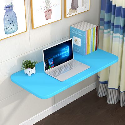 Wall Mounted Folding Desk, Fold Down Desk Drop Leaf Table, Laundry Folding Table, Wood Floating Desk for Wall, Foldable Computer Desk Wall Mount, Wall Desks for Small Spaces 100x30cm/39x12in blue