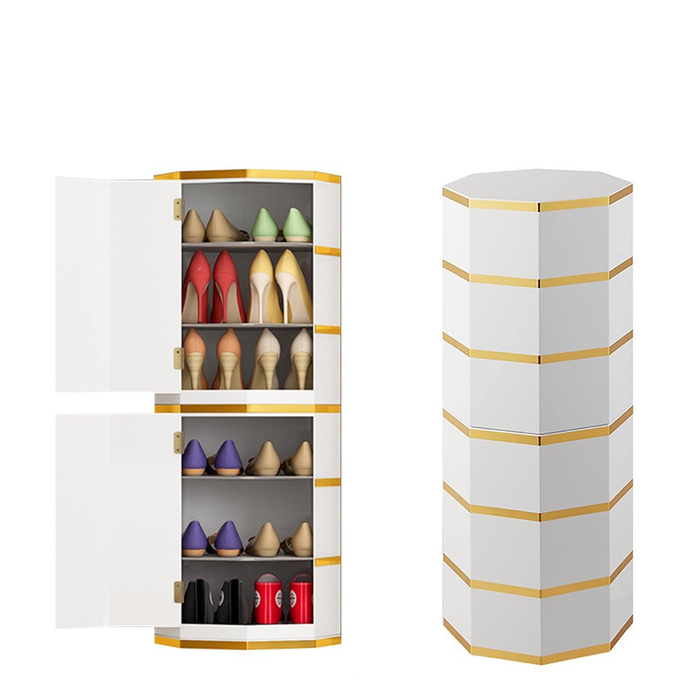 Enzo Metal Rotating Shoe Cabinet, Corner Shoe Shelf, 360 Tower Shoe Rack - Vertical, Freestanding Shoe Storage, Large Holding, Modern Entrance Organizer