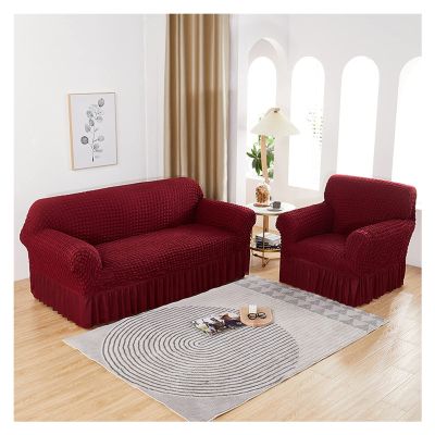 ZGSYH Covers for Sofa Chaise Longue Elastic Right/Left Arm,L Shape Sofa Cover with Skirt,Anti-Scratch Couch Cushion Covers Adjustable Sofa Covers 1/2/3/4 Seats for Living Room (Color : Wine red, Siz